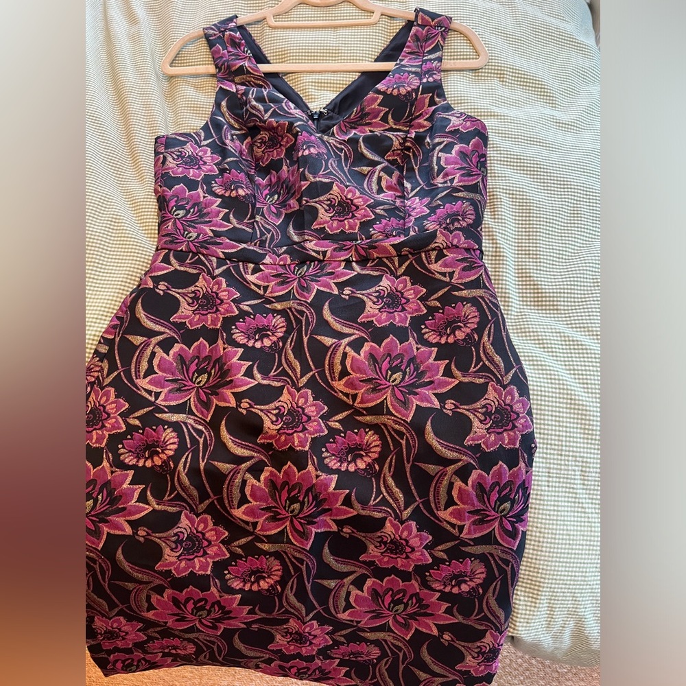 J.Crew Jacquard Dress, Size 6, Gold/Black/Purple, EUC